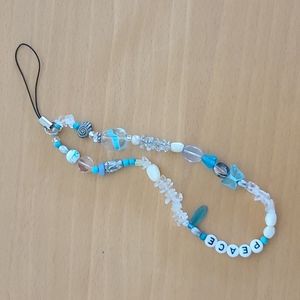 Cellphone Accessory Phone Chain Strap Peace Handmade Turquoise Crystal Eclectic